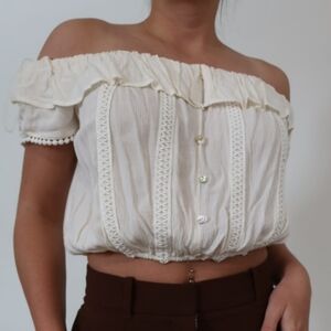 Altar'd State Off-Shoulder Cream Crop Top